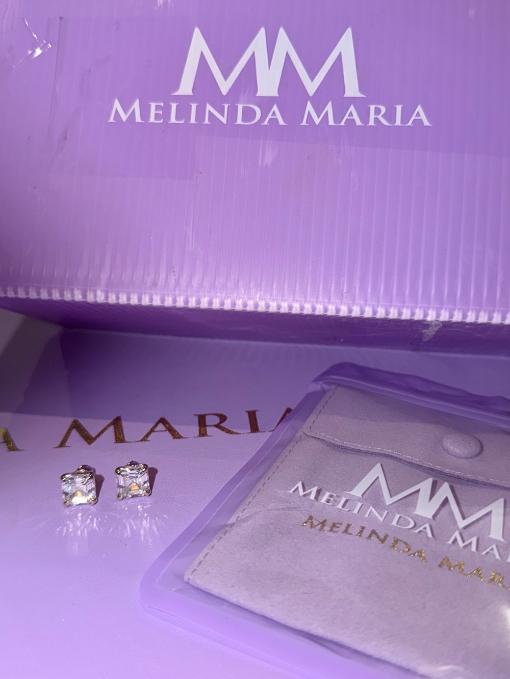 Melinda Maria Jewelry-The Queen's 8mm Studs-Gold/White Diamondettes NIB - Picture 3 of 11